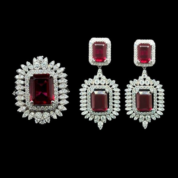 Ruby Gemstones Statement Diamond Jewelry Set 14kt Cheap