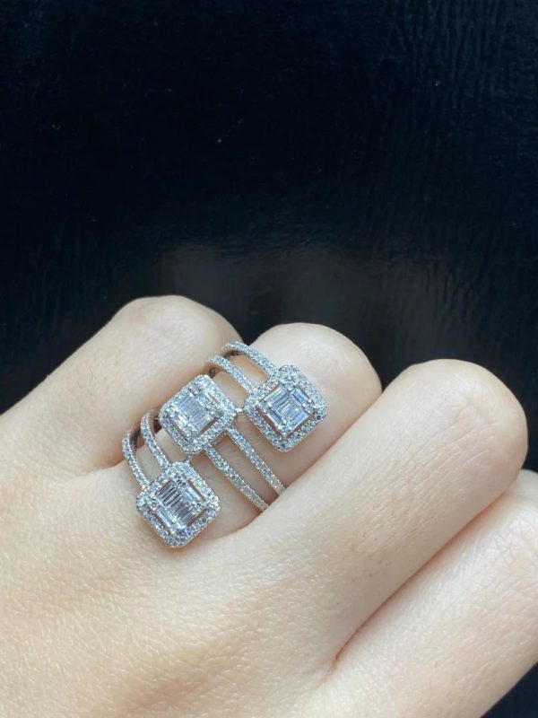 PREORDER | Trinity Square Stacked Cluster Shape Diamond Ring 14kt Cheap