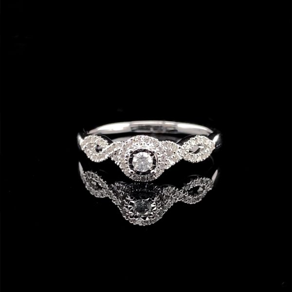 Round Halo Twisted Knot Band Diamond Ring 14kt Online Hot Sale