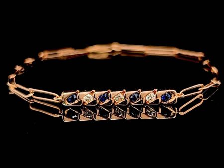 Rose Blue Sapphire Gemstones Flat Cubic-Link Diamond Bracelet 18kt Online