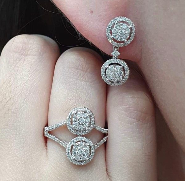 PREORDER| Double Round Diamond Jewelry Set 14kt For Sale