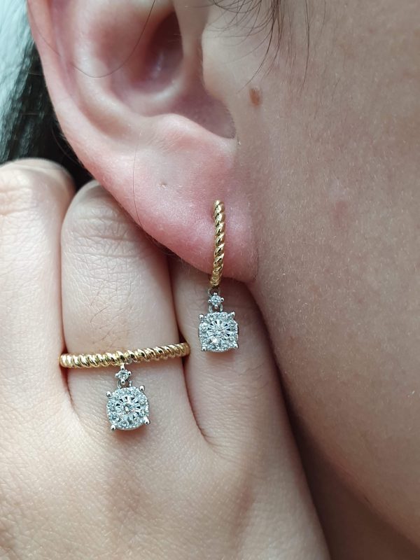 PREORDER | Two-Tone Round Dangling Diamond Set 14kt Cheap