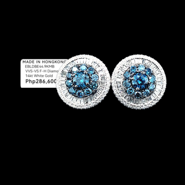 PREORDER | Round Statement Blue Colored Diamond Earrings 14kt Online Hot Sale