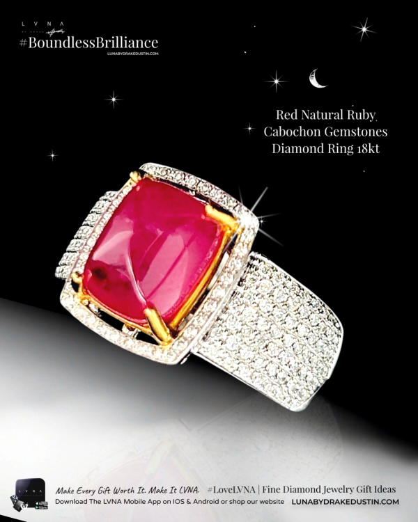 Red Natural Burmese Ruby Cabochon Gemstones Diamond Ring 18kt Discount