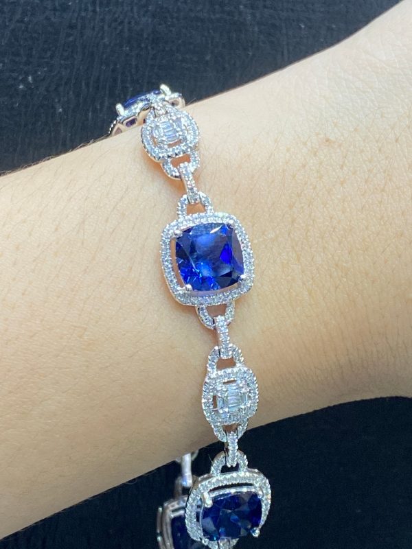 PREORDER | Sapphire Gemstones Cushion Diamond Bracelet 14kt For Cheap