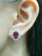 Red Ruby Gemstones Statement Diamond Earrings 14kt For Cheap