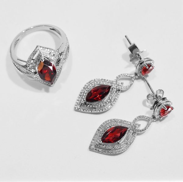 Ruby Gemstones Dangling Diamond Jewelry Set 14kt Online now