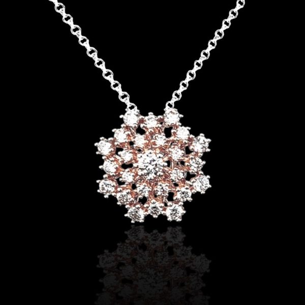 Rose Floral Cluster Diamond Necklace 16-18” 18kt Fashion