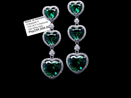 PREORDER | Trinity Heart Green Emerald Dangling Gemstones Diamond Earrings 14kt Online