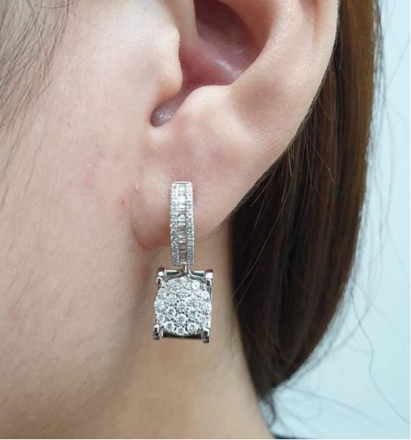 Round Paved Hoop Dangling Diamond Earrings 14kt Sale