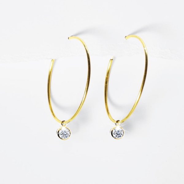 Round Bezel Solitaire Diamond Hoop Earrings Discount