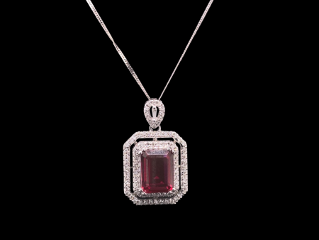 Red Ruby Gemstones Diamond Necklace 14kt on Sale