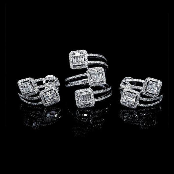 PREORDER | Square Deco Spiral Creolle Statement Diamond Jewelry Set 14kt Cheap