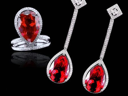 PREORDER | Teardrop Nano Red Ruby Gemstones Diamond Jewelry Set 14kt Cheap