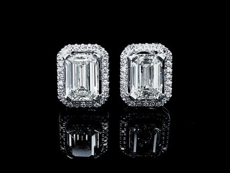 PREORDER 1.00 1.01ct M SI1-SI2 Emerald Halo Paved Solitaire Stud Diamond Earrings 14kt GIA Online Hot Sale