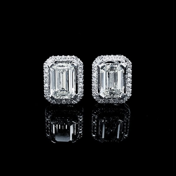 PREORDER 1.00 1.01ct M SI1-SI2 Emerald Halo Paved Solitaire Stud Diamond Earrings 14kt GIA Online Hot Sale