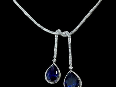 PREORDER | Teardrop Sapphire Gemstones Knot Drop Diamond Necklace 14kt Sale