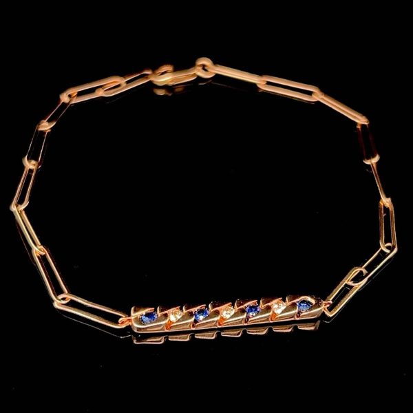 Rose Blue Sapphire Gemstones Flat Cubic-Link Diamond Bracelet 18kt Online