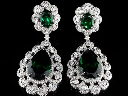 PREORDER | Teardrop Green Emerald Statement Dangling Gemstones Diamond Earrings 14kt Discount