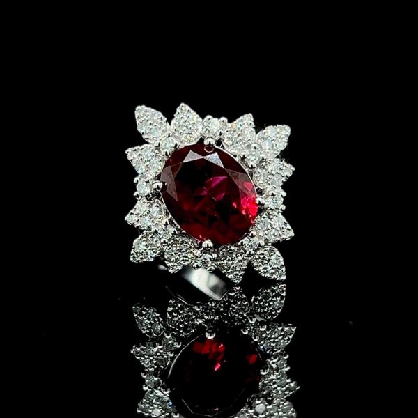 Red Ruby Gemstones Statement Diamond Ring 14kt Sale