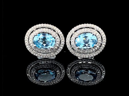 PREORDER | Topaz Gemstones Oval Halo Diamond  Earrings 14kt Cheap