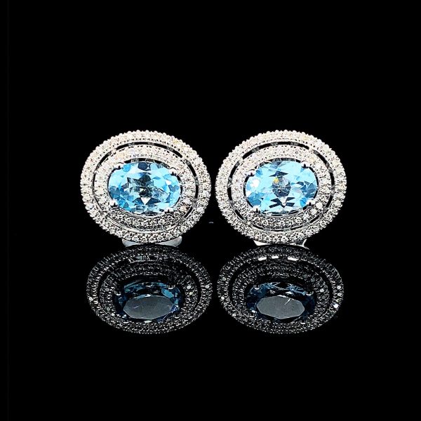 PREORDER | Topaz Gemstones Oval Halo Diamond  Earrings 14kt Cheap