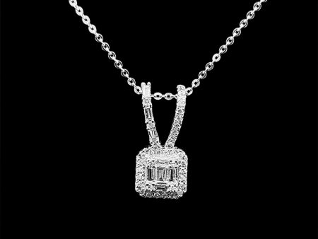 Square Baguette Pendant Diamond Necklace 14kt Online now