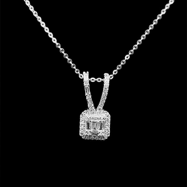 Square Baguette Pendant Diamond Necklace 14kt Online now