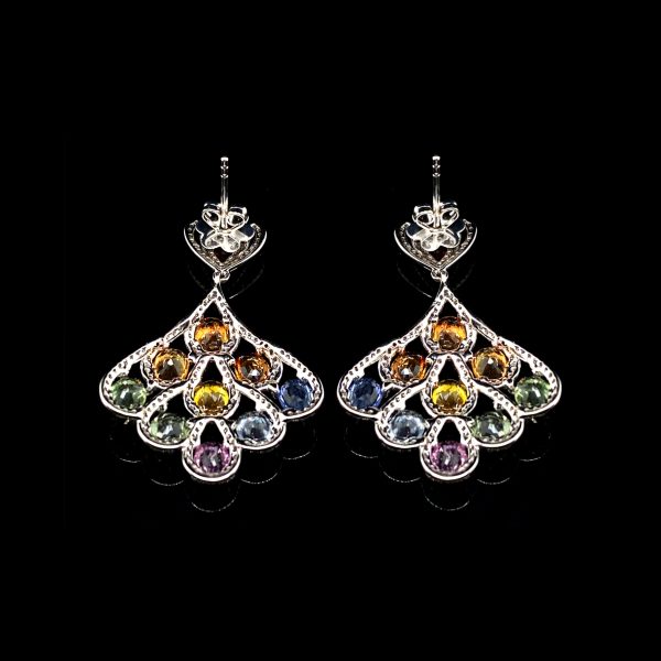 Rainbow Sapphire Gemstones Chandelier Diamond Earrings 14kt Cheap