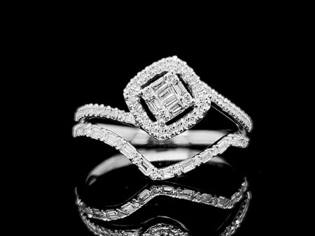 Square Stacked Creolle Diamond Ring 14kt Cheap