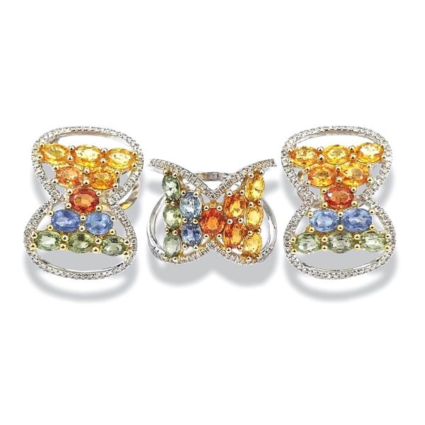 Rainbow Sapphire Diamond Jewelry Set 14kt Online