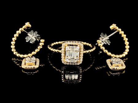 PREORDER| Golden Emerald Overlap Diamond Jewelry Set 14kt For Cheap