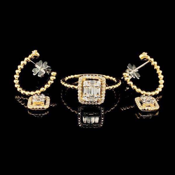 PREORDER| Golden Emerald Overlap Diamond Jewelry Set 14kt For Cheap