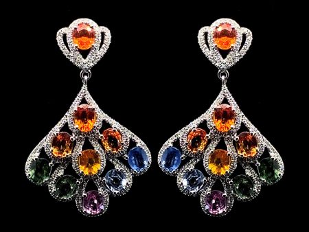 Rainbow Sapphire Gemstones Chandelier Diamond Earrings 14kt Cheap