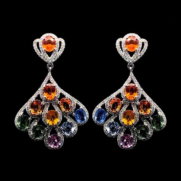 Rainbow Sapphire Gemstones Chandelier Diamond Earrings 14kt Cheap