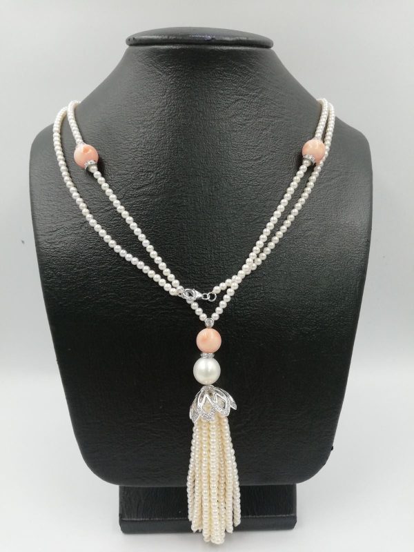 PREORDER | South Sea Pearl Gemstones Tassel Strand Diamond Necklace 14kt Hot on Sale