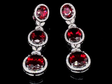 Red Ruby Oval Dangling Gemstones Diamond Earrings 14kt Sale