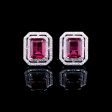 Red Ruby Emerald Halo Gemstones Diamond Earrings 14kt Fashion