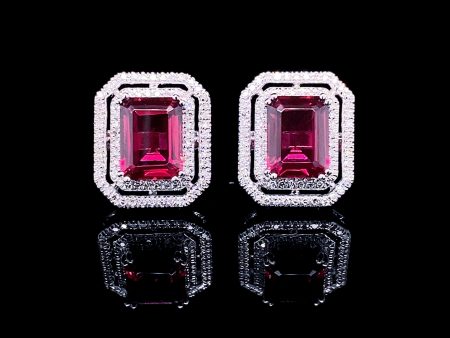 Red Ruby Emerald Halo Gemstones Diamond Earrings 14kt Fashion