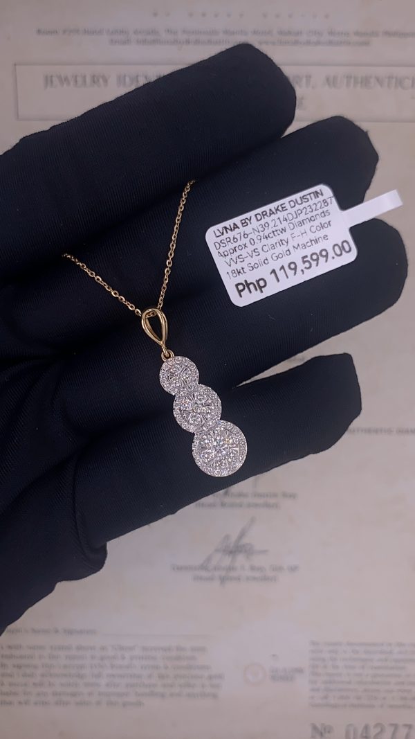 Round Trio Drop Dangling Diamond Necklace 18kt Online now