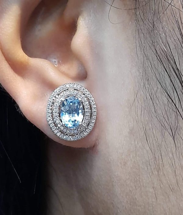 PREORDER | Topaz Gemstones Oval Halo Diamond  Earrings 14kt Cheap