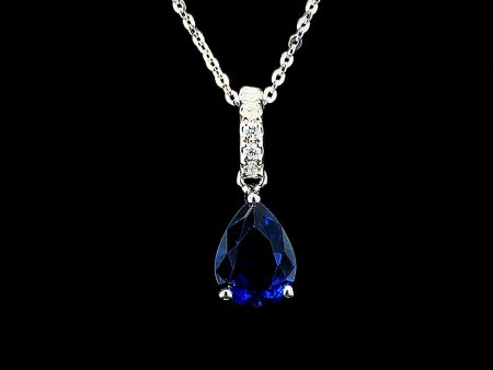 The Classics | Precious Blue Sapphire Pear Gemstones Diamond Necklace 14kt For Cheap