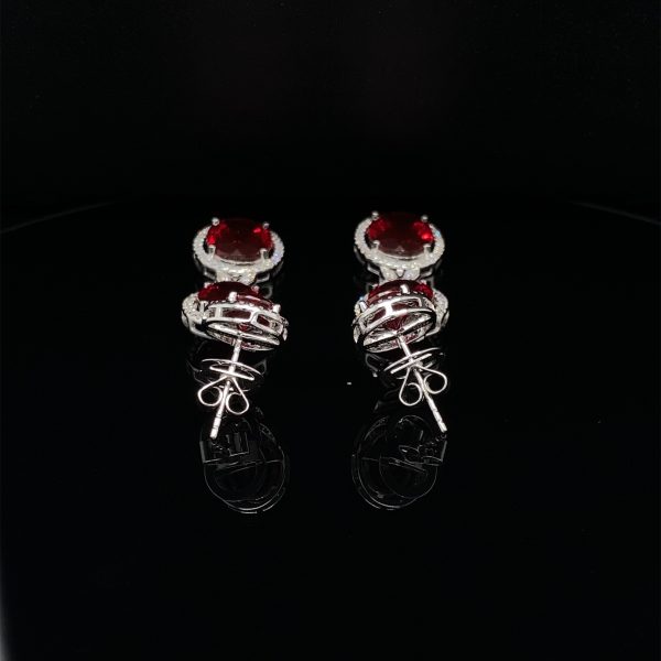 Red Ruby Oval Dangling Gemstones Diamond Earrings 14kt Sale