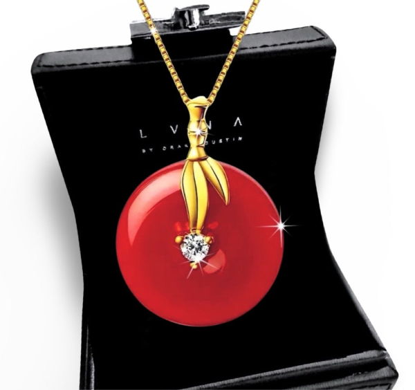 Red Agate Gemstones Diamond Necklace 18kt Yellow Gold 18” Online Hot Sale