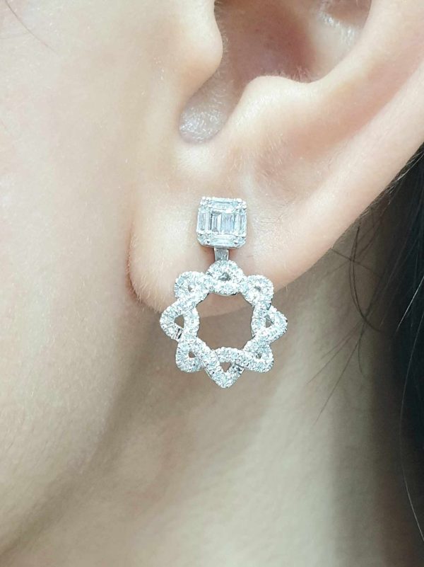 Spiral Square Multi-Wear Diamond Earrings 14kt For Sale