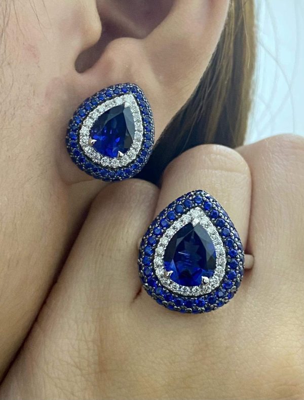 PREORDER | Teardrop Sapphire Paved Diamond Jewelry Set 14kt on Sale