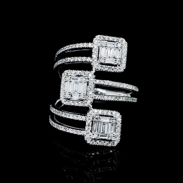 PREORDER | Trinity Square Stacked Cluster Shape Diamond Ring 14kt Cheap