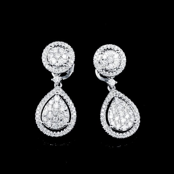 Round Pear Dangling Diamond Earrings 14kt Discount