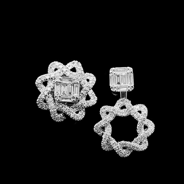 Spiral Square Multi-Wear Diamond Earrings 14kt For Sale