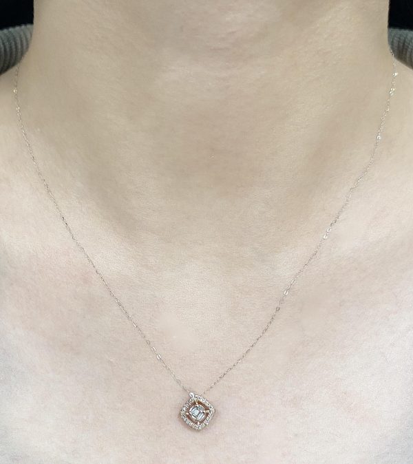 Rose Cushion Halo Paved Diamond Necklace 14kt Online now